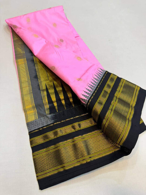 Baby Pink and Black  Border - Traditional Handwoven Ilkaal Butta Saree online