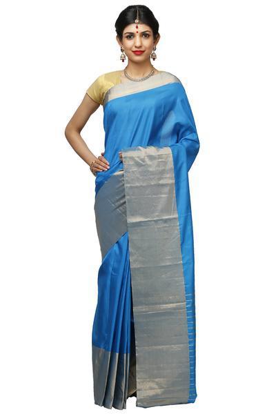 Sky Blue Big Border Kanchipuram Pure Silk Saree with Silk Mark