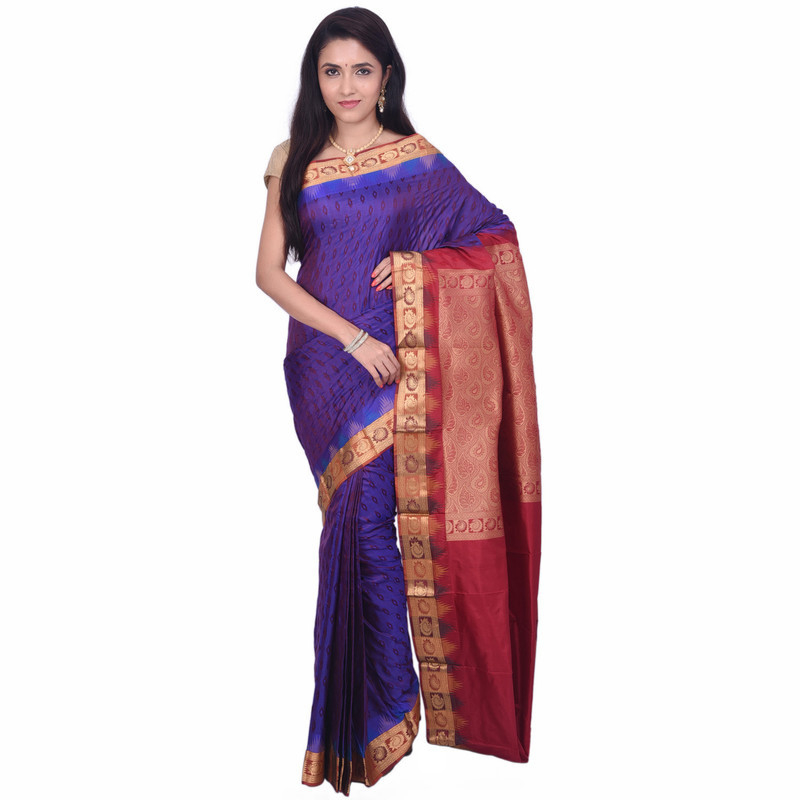 Voilet with Red Emboze Bangalore Silk Sarees  Buy Pure Silk Saree Online  Bangalore Silk Sarees Online
