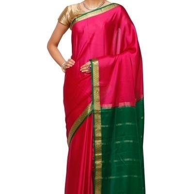 Rani Pink with Green Ksic silk Saree  Mysore Silk Sarees  Mysore Silk Sarees Online  KSIC