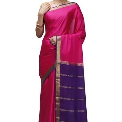 Rani Pink with Purple Mysore Ksic silk Saree  Mysore Silk Sarees  Mysore Silk Sarees Online  KSIC