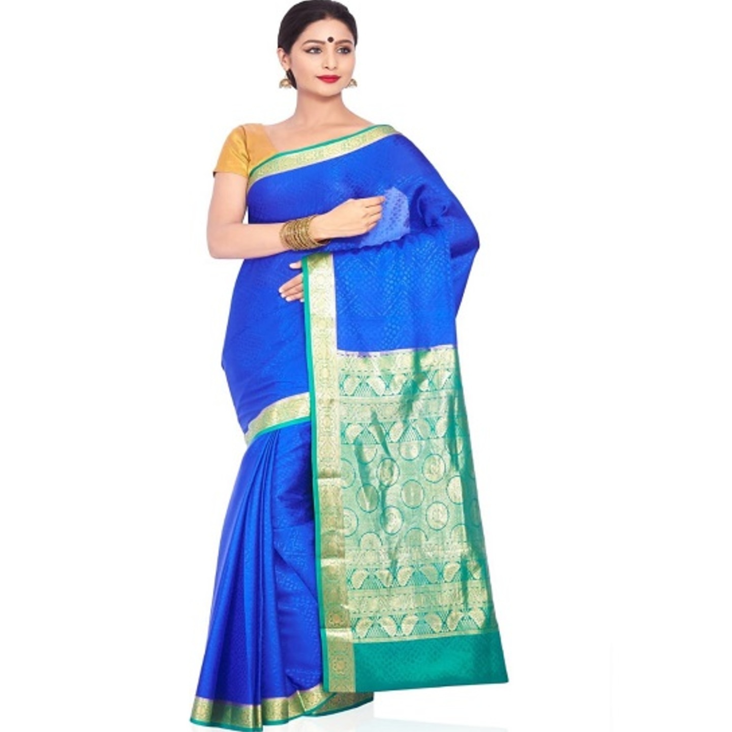 Royal Blue with Green Contrast Ksic Thickness Pure Ksic silk Saree  Mysore Silk Sarees  Mysore Silk Sarees Online  KSIC