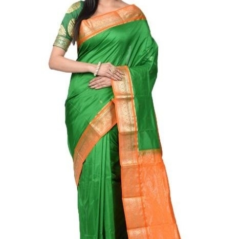 Green with Orange Kanchipuram Silks Sarees Online  Kanjeevaram Silks  Buy Kanchipuram Pattu Sarees  Silk Sarees