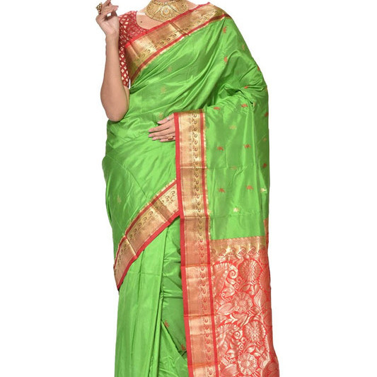Parrot Green Kanchipuram Silks Sarees Online  Kanjeevaram Silks  Buy Kanchipuram Pattu Sarees  Silk Sarees