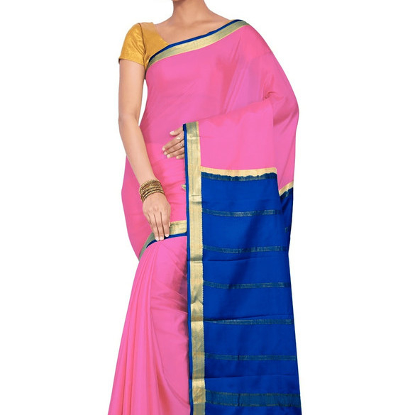 Baby Pink and Royal Blue Ksic silk Saree  Mysore Silk Sarees  Mysore Silk Sarees Online  KSIC