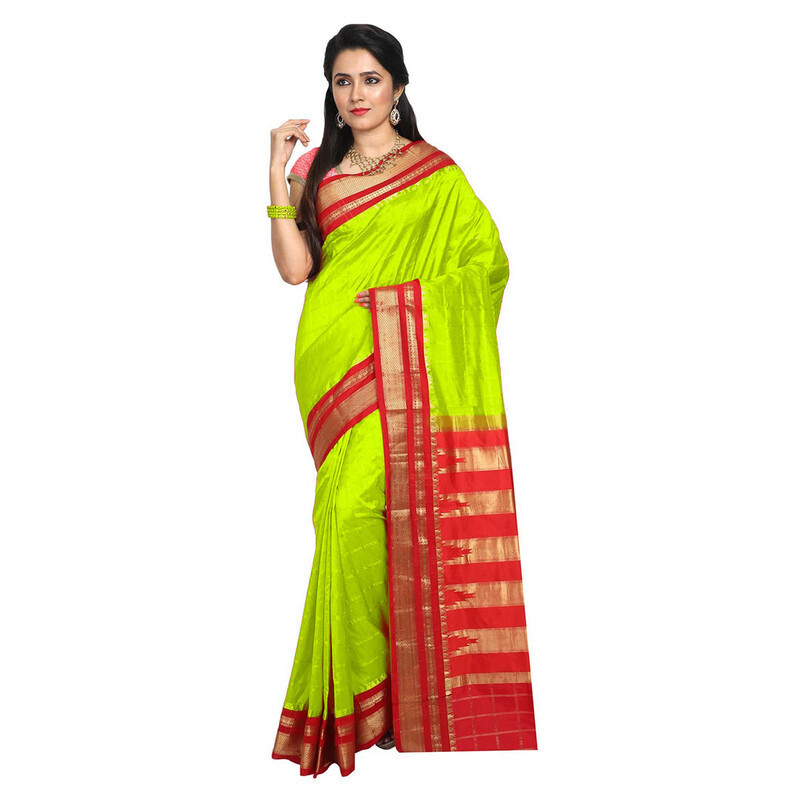 Ilkal Sarees Traditional Ilkal Silk Saree in Olive Green and Red