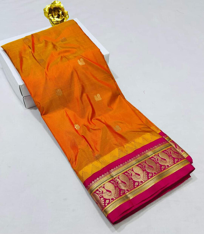 Orange Gadwal Paithani  Paithanistore