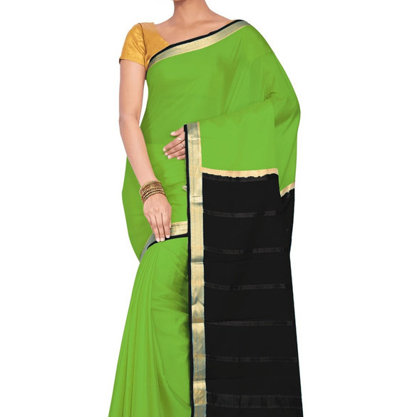 Parrot Green and Black Ksic silk Saree  Mysore Silk Sarees  Mysore Silk Sarees Online  KSIC