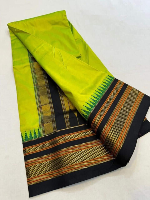 Sneha Green and Black contrast - Traditional Handwoven Ilkaal Saree online
