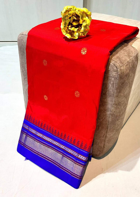 Red and Violete Border - Traditional Handwoven Ilkaal Butta Saree Online
