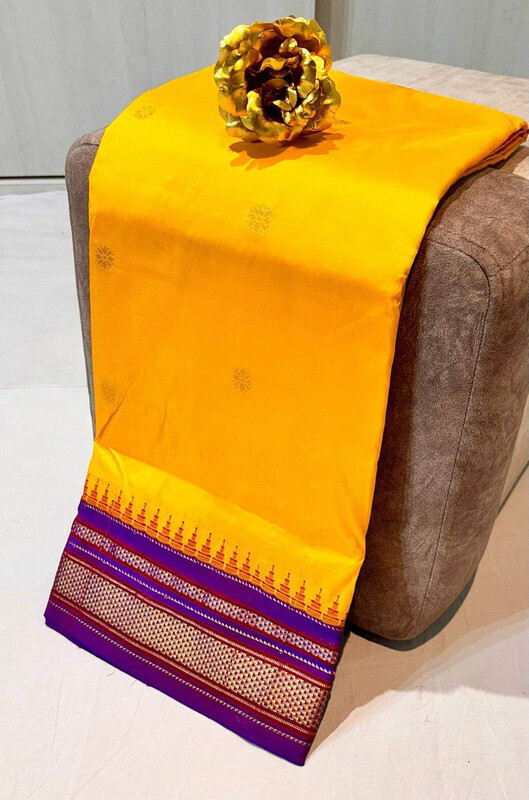 Golden Orange and Majenta Border - Traditional Handwoven Ilkaal Butta Saree Online