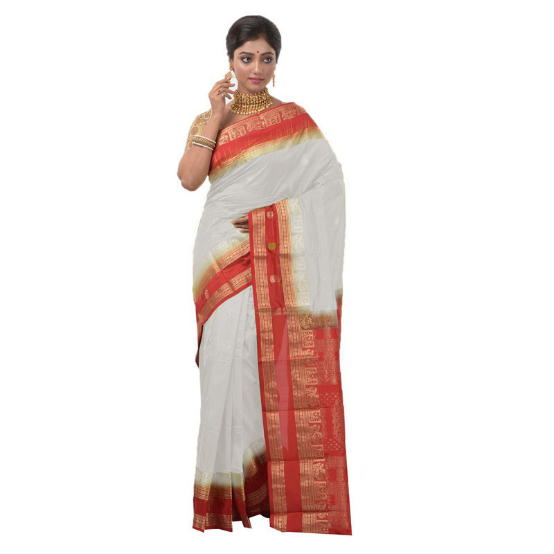 White Kanchipuram Silk Sarees Online  kanjeevaram sarees online  Traditional Kanchipuram Sarees  Buy online kancheepuram sarees