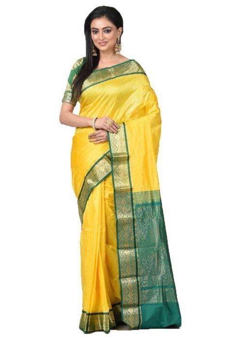 Yellow with Green Kanchipuram Silk Sarees Online kanjeevaram sarees online  Traditional Kanchipuram Sarees  buy online kancheepuram sarees