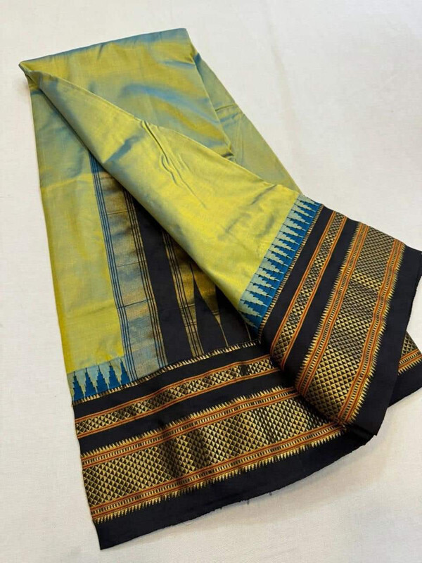 Sneha Green and Black contrast - Traditional Handloom Ilkaal saree online