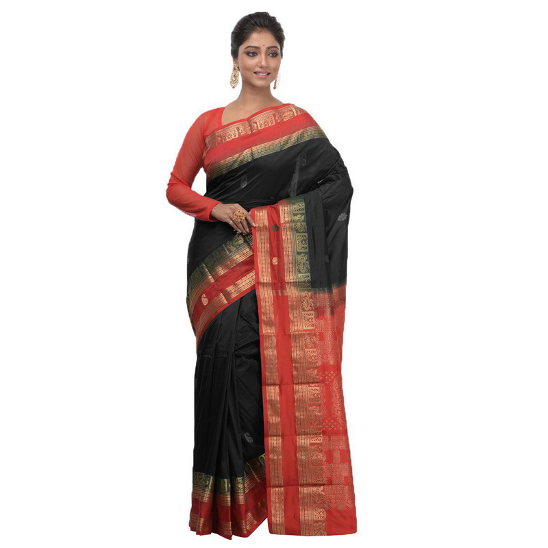 Black With Red Kanchipuram Silk Sarees Online  kanjeevaram sarees online  Traditional Kanchipuram Sarees  Buy online kancheepuram sarees