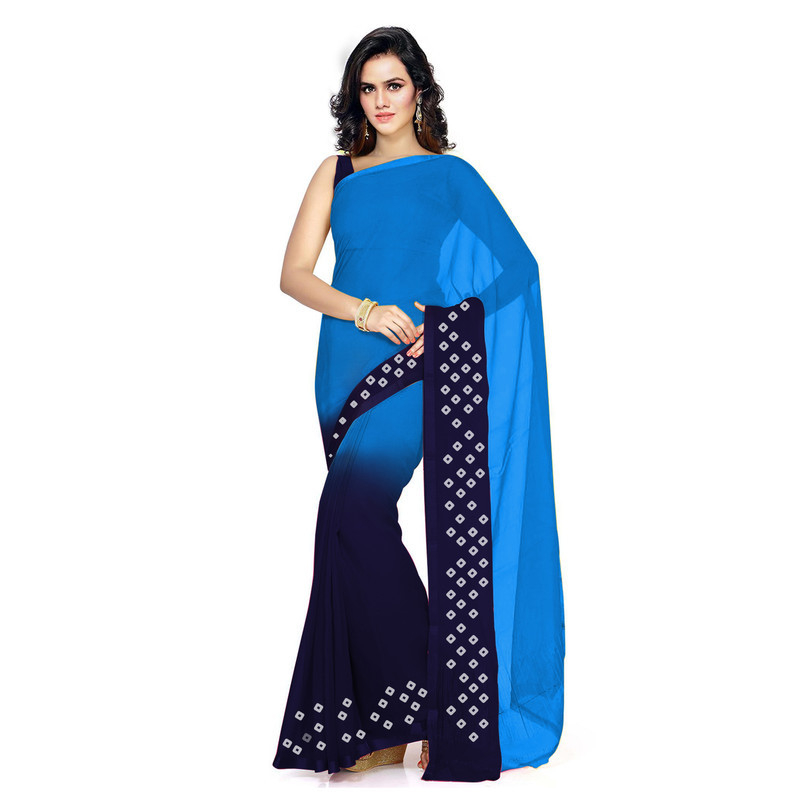 Sky Blue and Royal Blue Silk chiffon Saree Pure Chiffon Sarees  Bandhani saree  Traditional Bandhani sarees