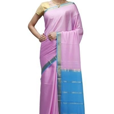 Baby Pink with Anandha Blue Ksic silk Saree  Mysore Silk Sarees  Mysore Silk Sarees Online  KSIC