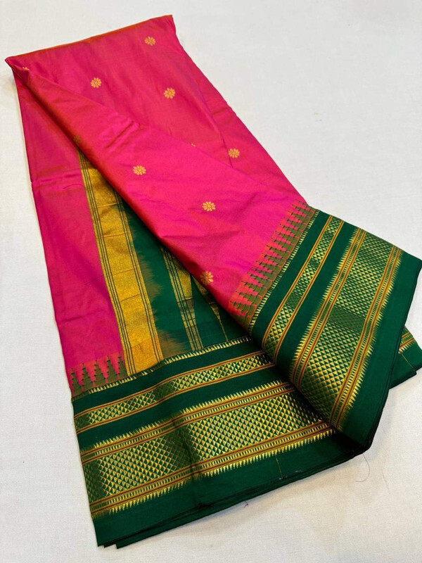 Rani and Green Border - Traditional Handwoven Ilkaal Butta Saree Online