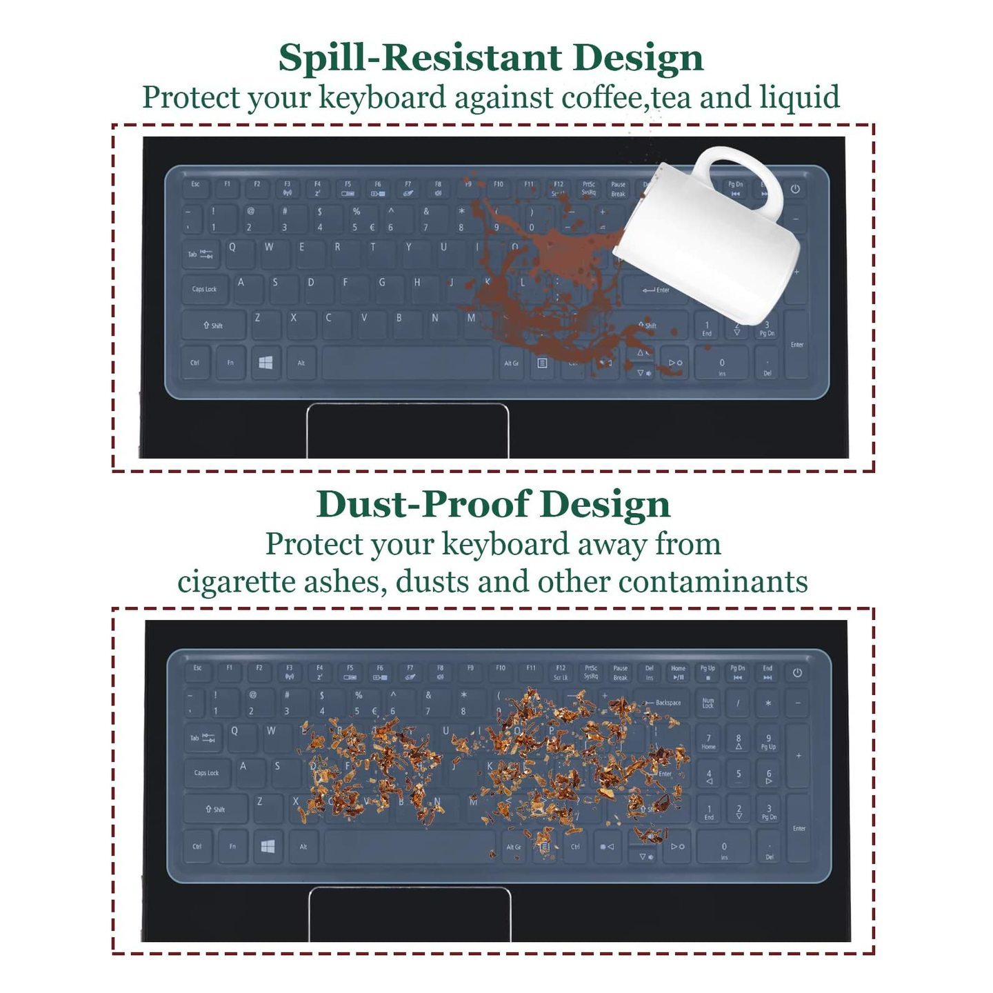 Universal Silicone Keyboard Protector Skin for 15.6-inch Laptop LAPTOP KEYGUARD Keyboard Skin  TRANSPARENT