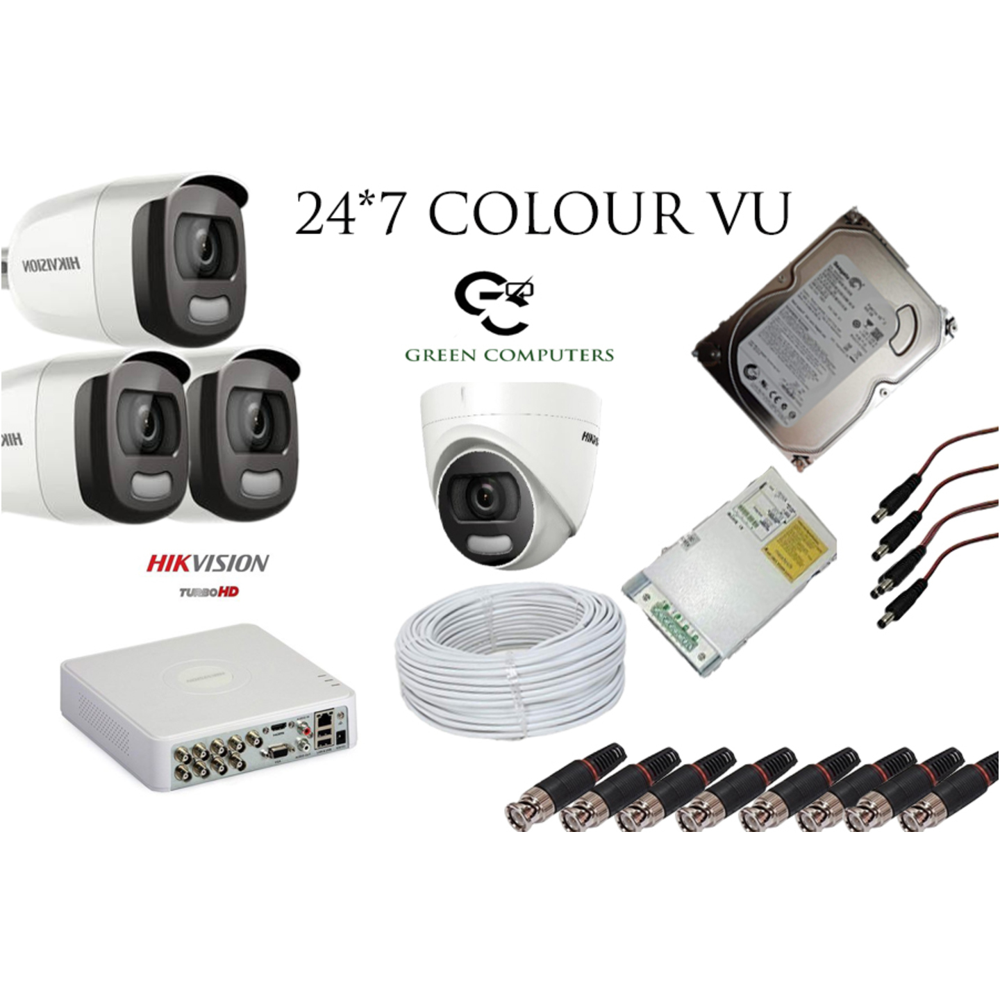 2MP 24*7 Colour view - Hikvision Set Of 1+3 Dome And Bullet Cctv Camera, 1TB Harddisk With 8 Ch Dvr Along With Accessories. .