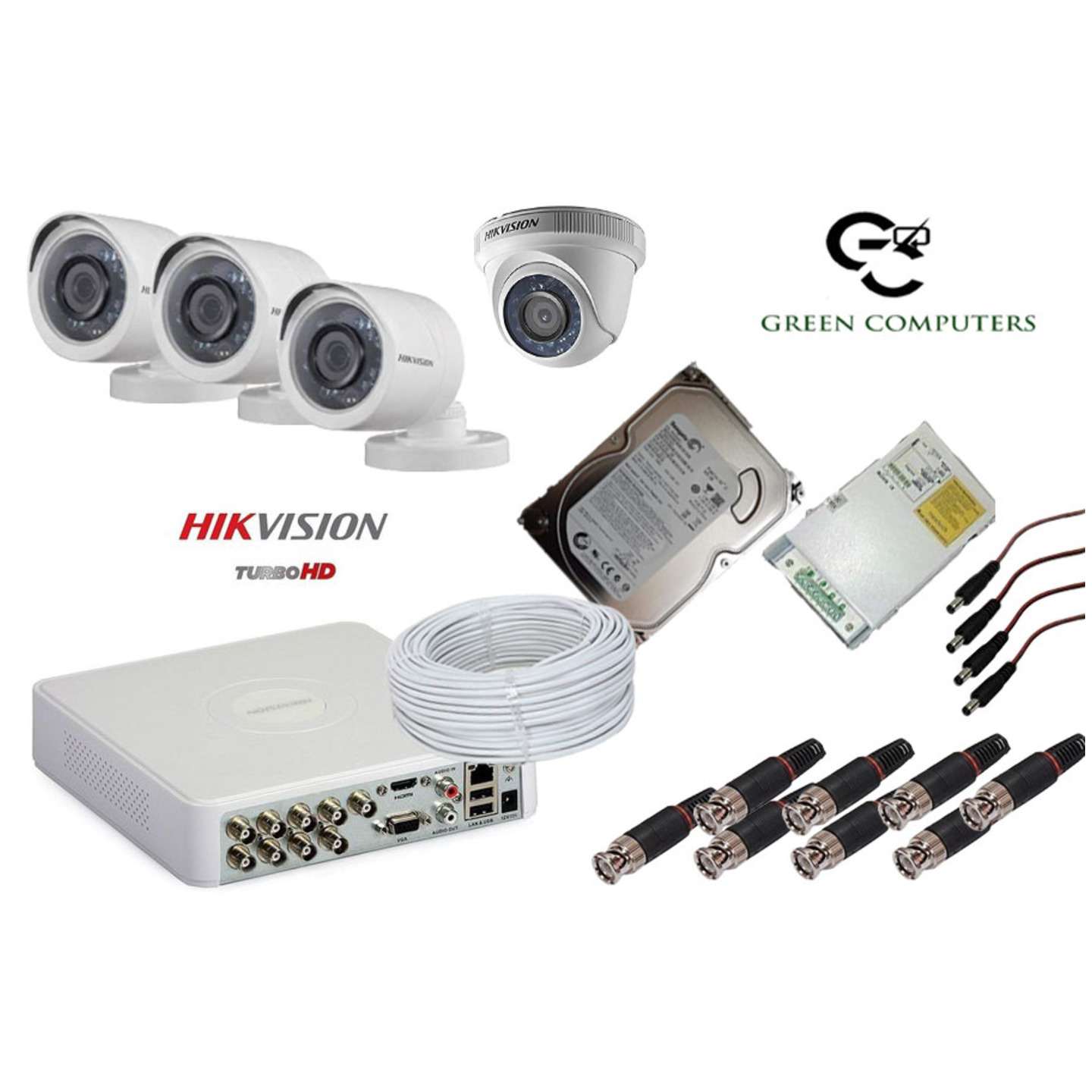 2MP Hikvision Set Of 1+3 Dome And Bullet Cctv Camera, 1TB AV  Harddisk With 8 Ch Dvr Along With Accessories.