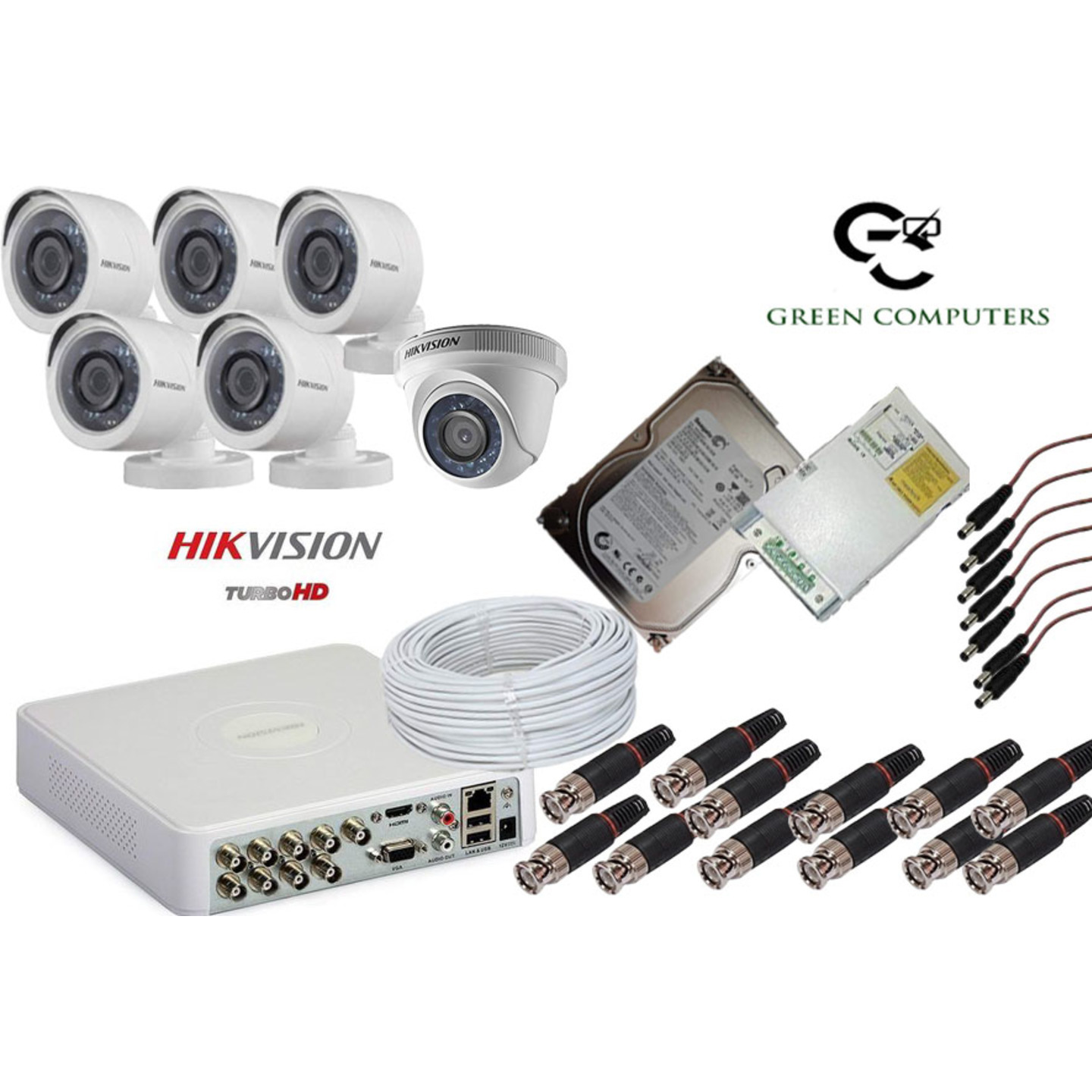 2MP Hikvision Set Of 1+5 Dome And Bullet Cctv Camera, 1TB AV  Harddisk With 8 Ch Dvr Along With Accessories
