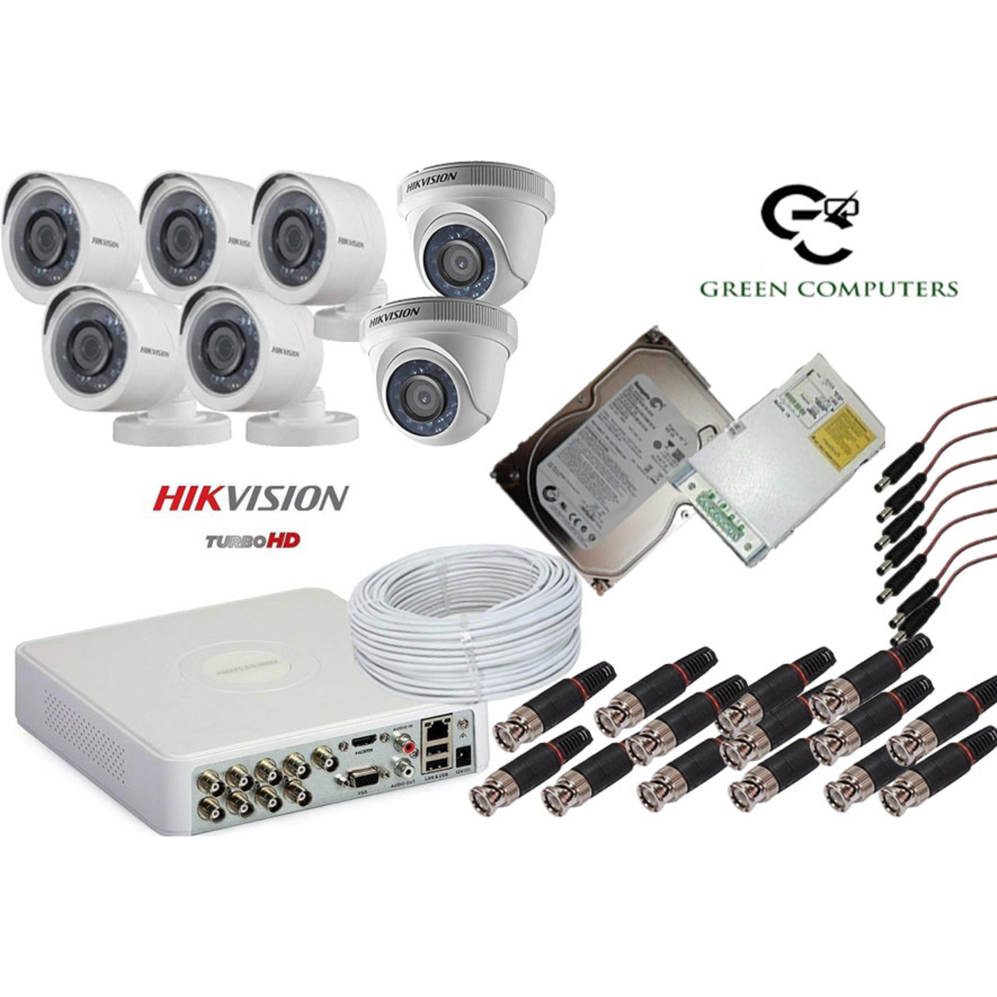 2MP Hikvision Set Of 2+5 Dome And Bullet Cctv Camera, 1TB AV  Harddisk With 8 Ch Dvr Along With Accessories