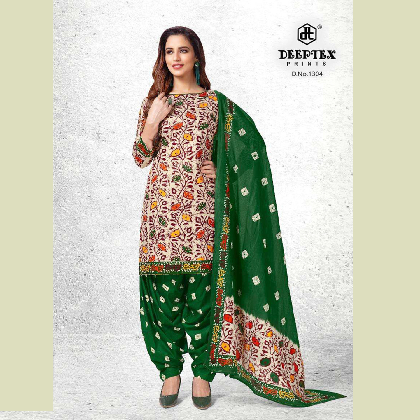 Deeptex Women Green & Multi-Colored Batik Print Unstitched Dress Material