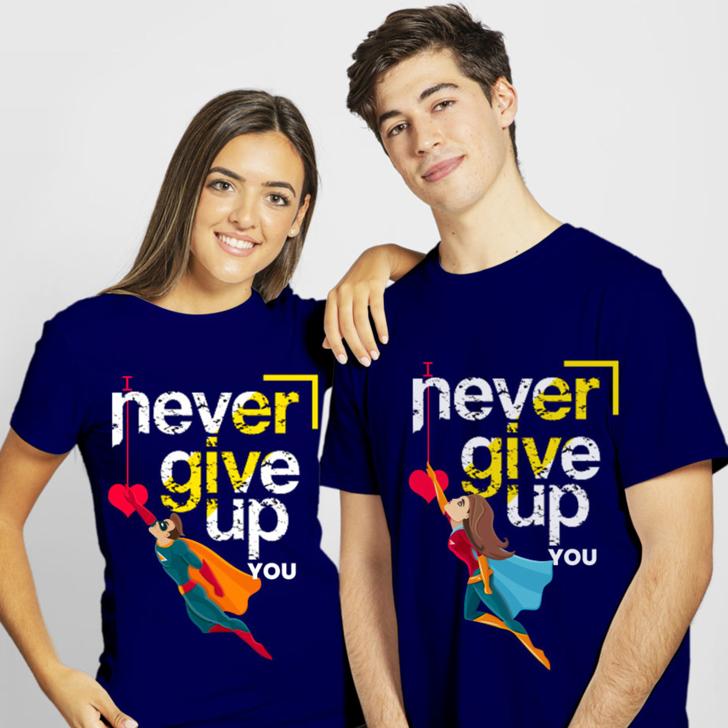 Talk By Fashion Never Give-up Couple T shirt Blue