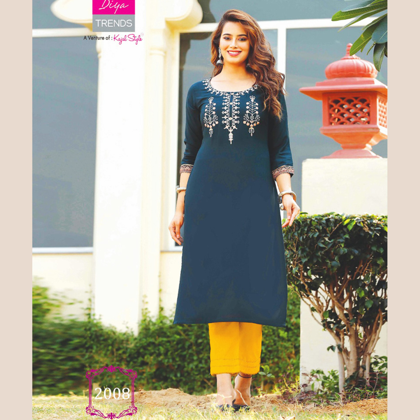 Liva Fashion Women Dark Blue Color Embroidered Straight Kurta