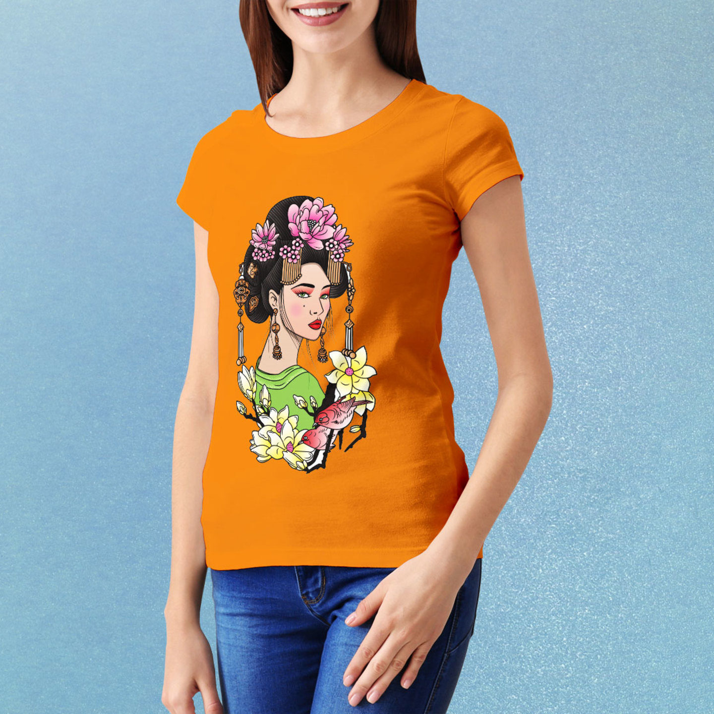Talk By Fashion Kimono Girl Graphic Women t-shirt orange