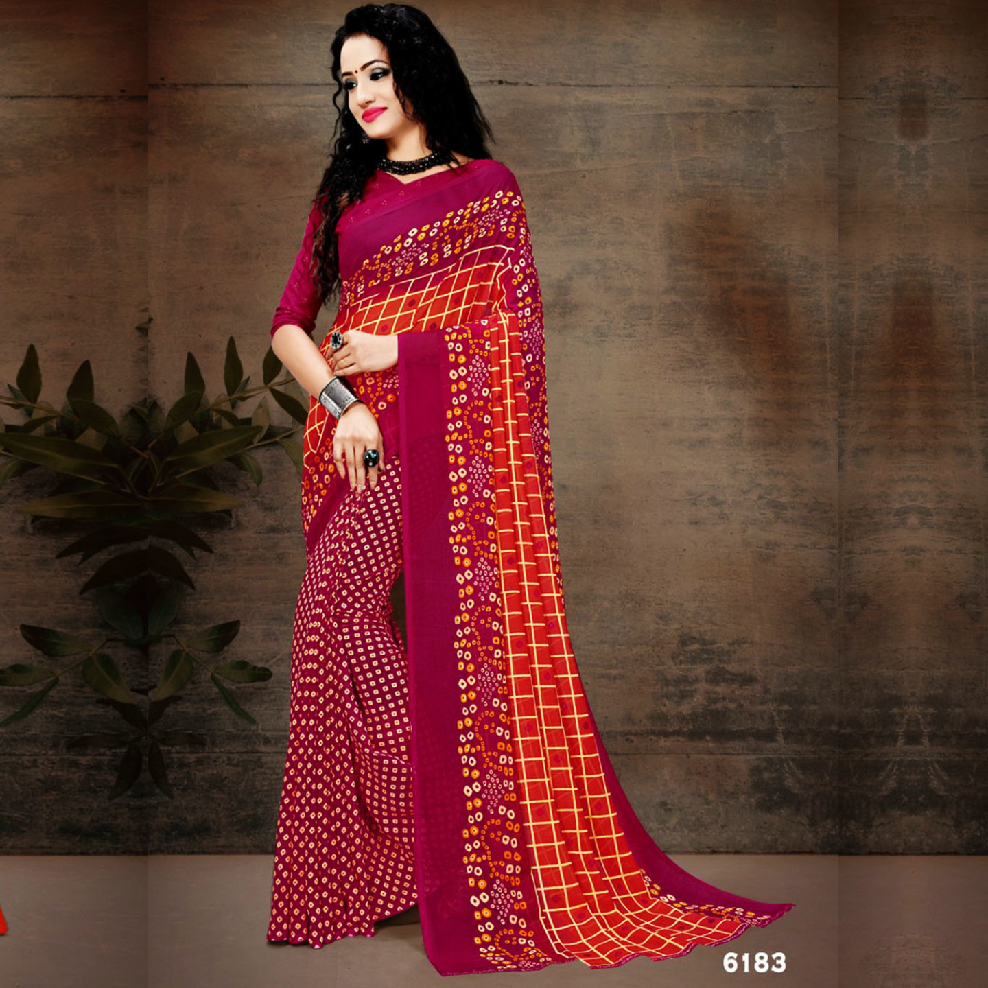 Talk By Fashion Women Ranial Georgette Printed Saree Pink