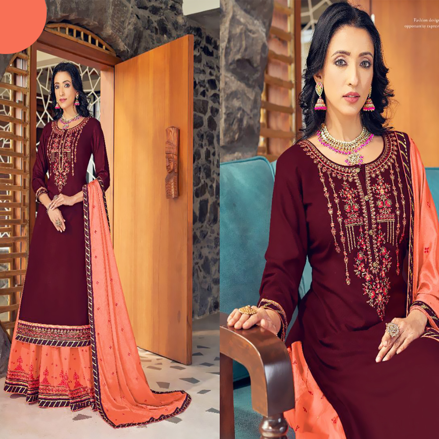 Talk By Fashion Women Embroidered Long Kurta Lehenga Set