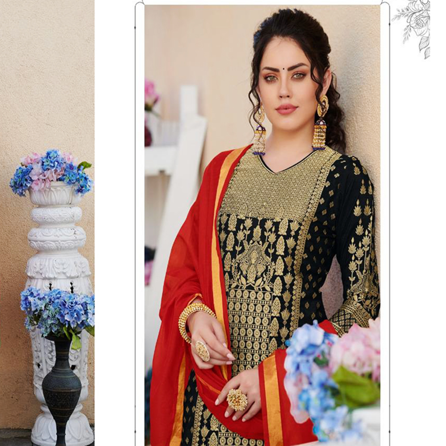 Talk By Fashion Women Long Gold Printed Kurti with Dupatta Set