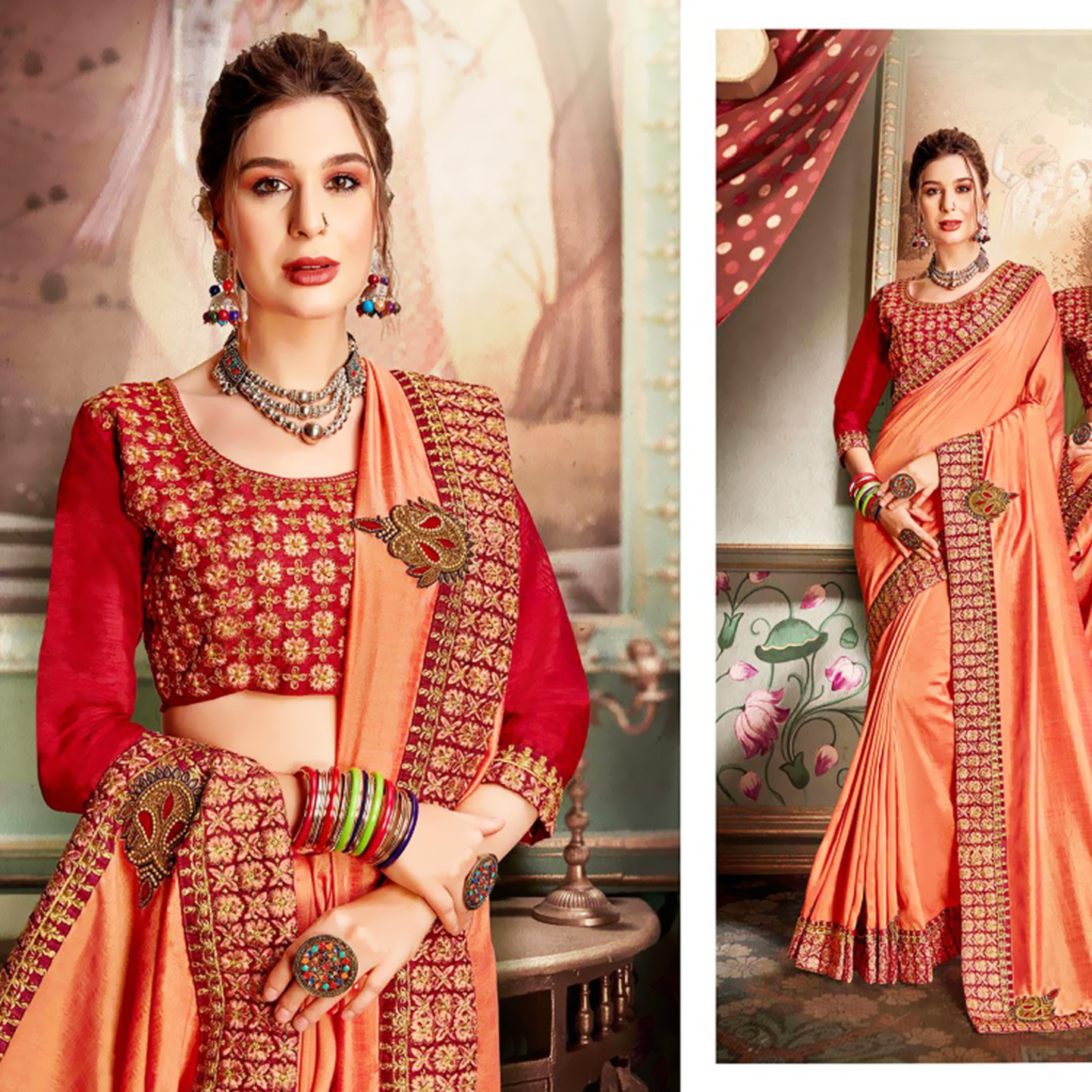 Talk By Fashion Women Heavy Embroidered Wedding Wear Silk Saree