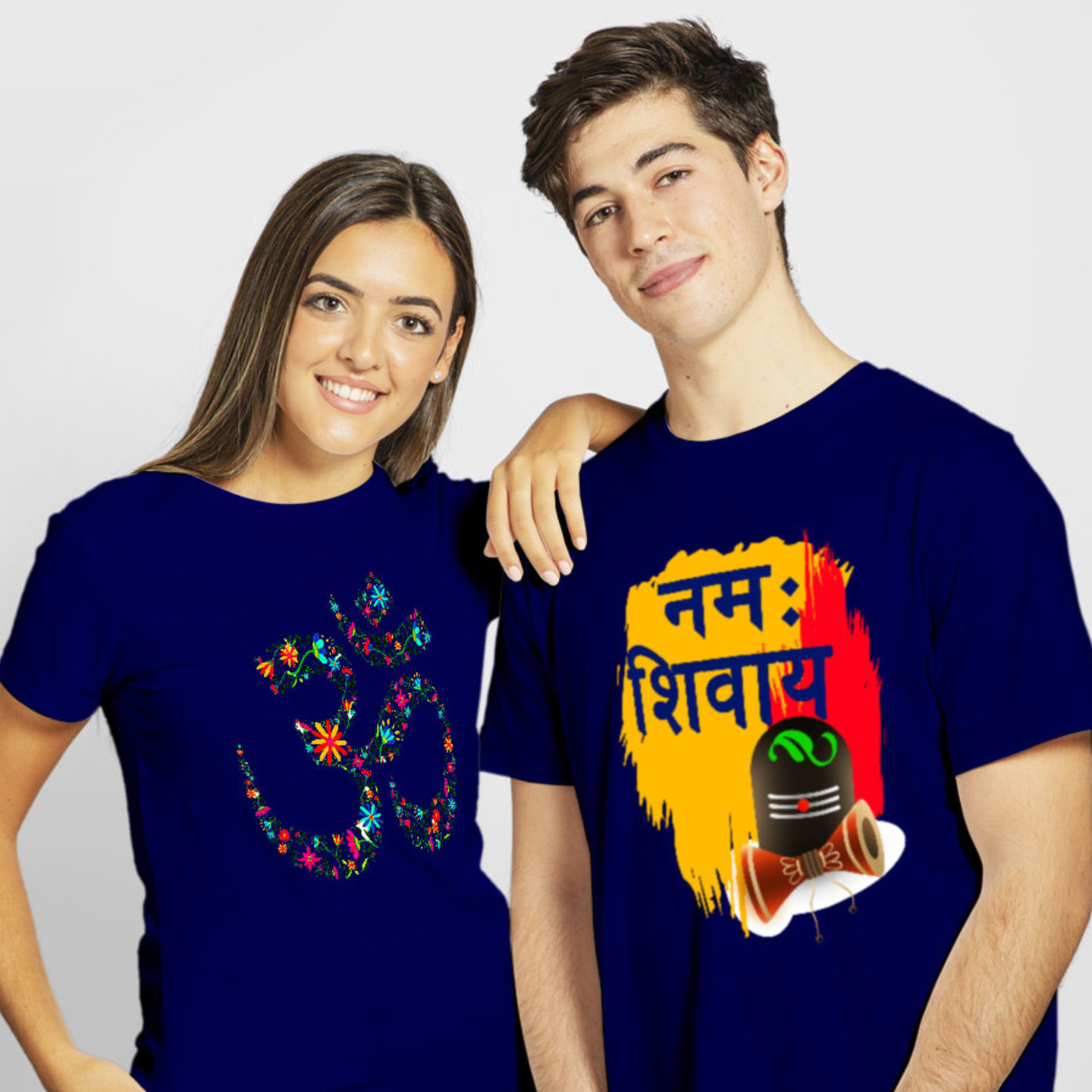 Talk By Fashion Om Spiritual Couple T shirt Blue