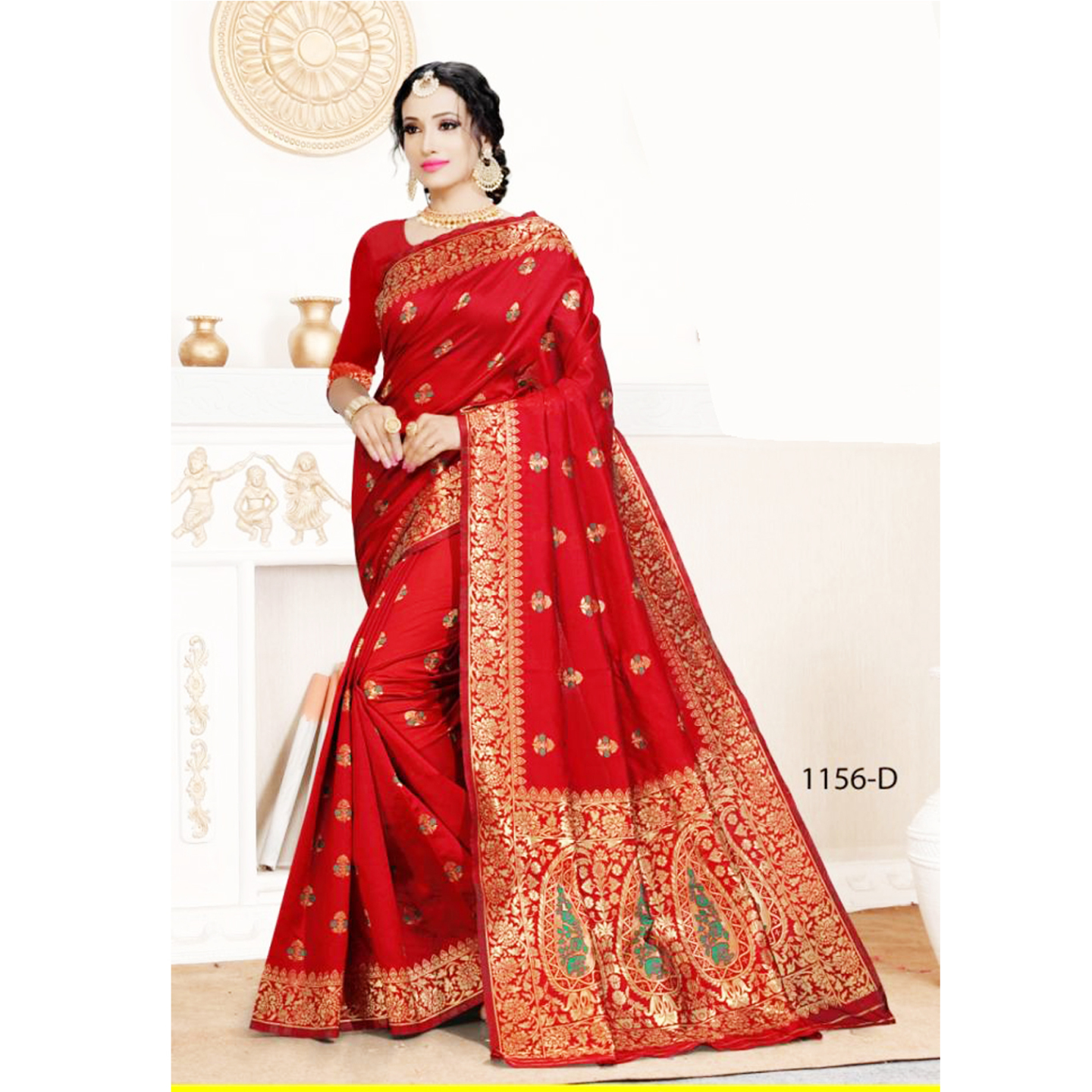 Talk By Fashion Women Cotton Silk Banarasi Saree Red