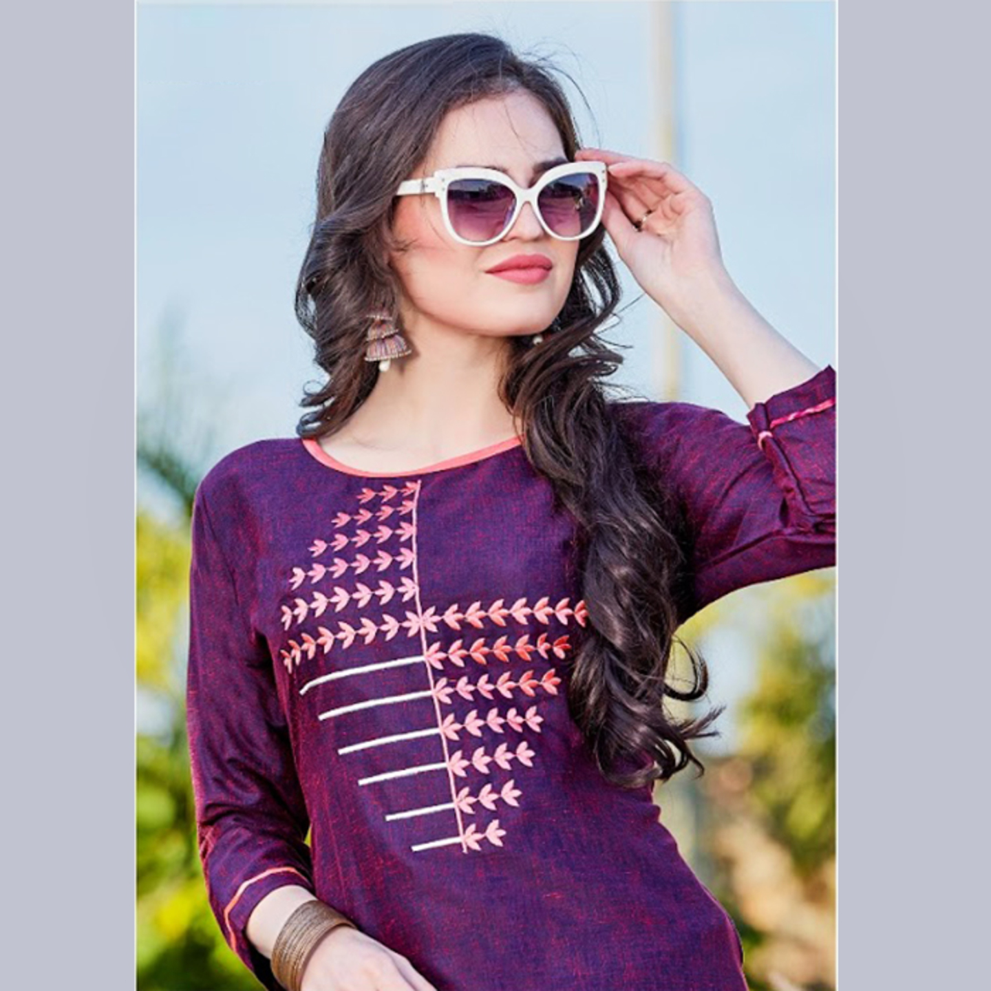 Talk By Fashion Women Cotton Embroidered Kurti Dark Purple