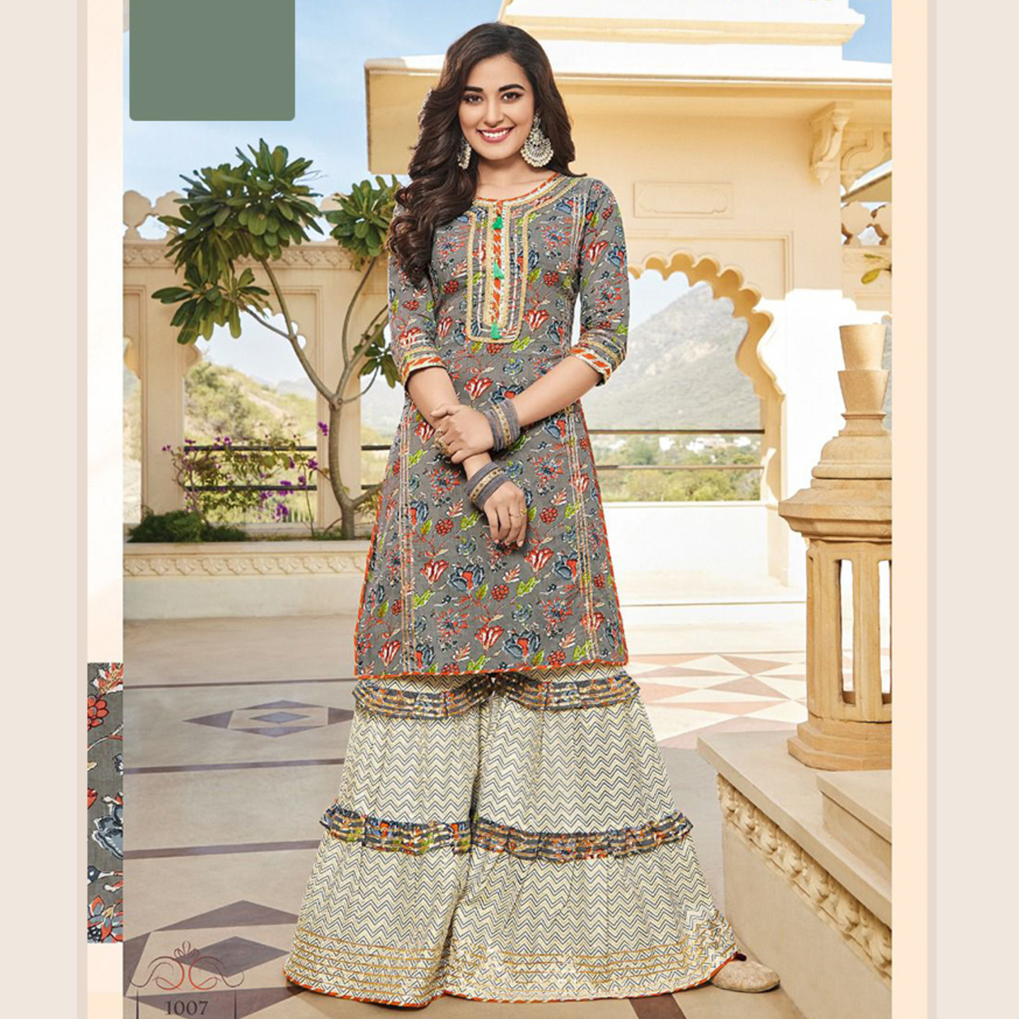 Liva Fashion Women Pure Cotton Sangneri Print Style Kurta and Sharara Set