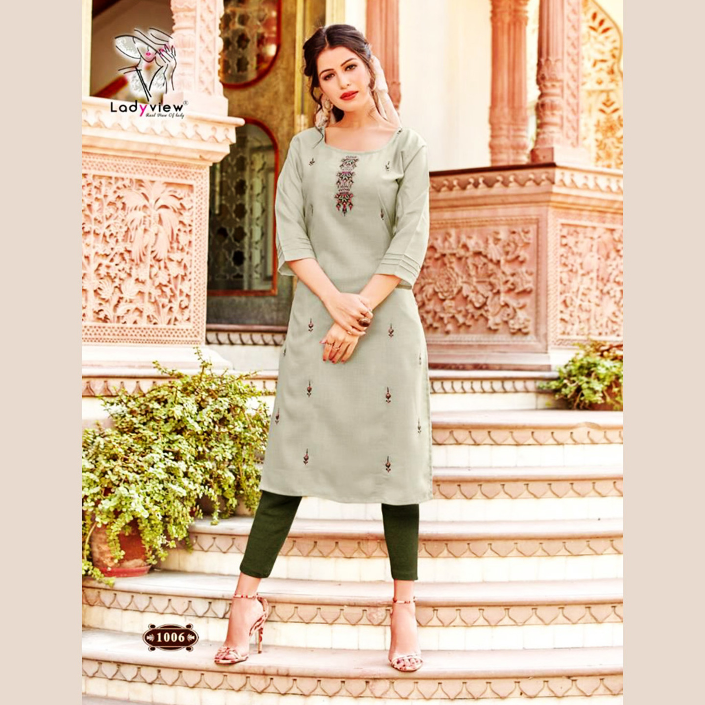 Talk By Fashion Women Light Gray Color Embroidered Cotton Straight Kurti