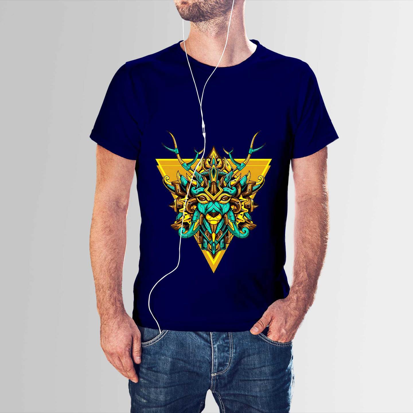Talk By Fashion Artistic Deer designer T-shirt for Men Blue