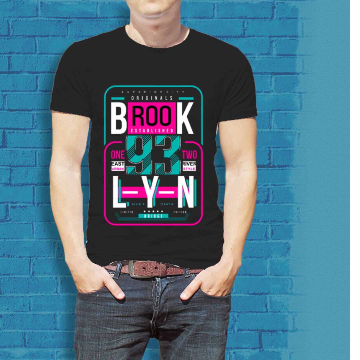 Talk By Fashion Brooklyn 93 Typographic T-shirt for Men Black