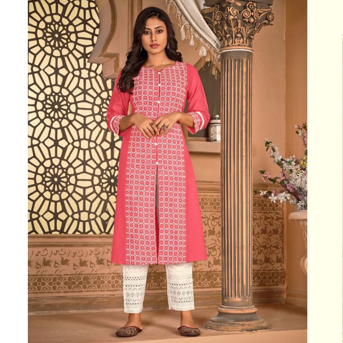 Talk By Fashion Women Front Slit Embroidered Maroon Kurta with Pants