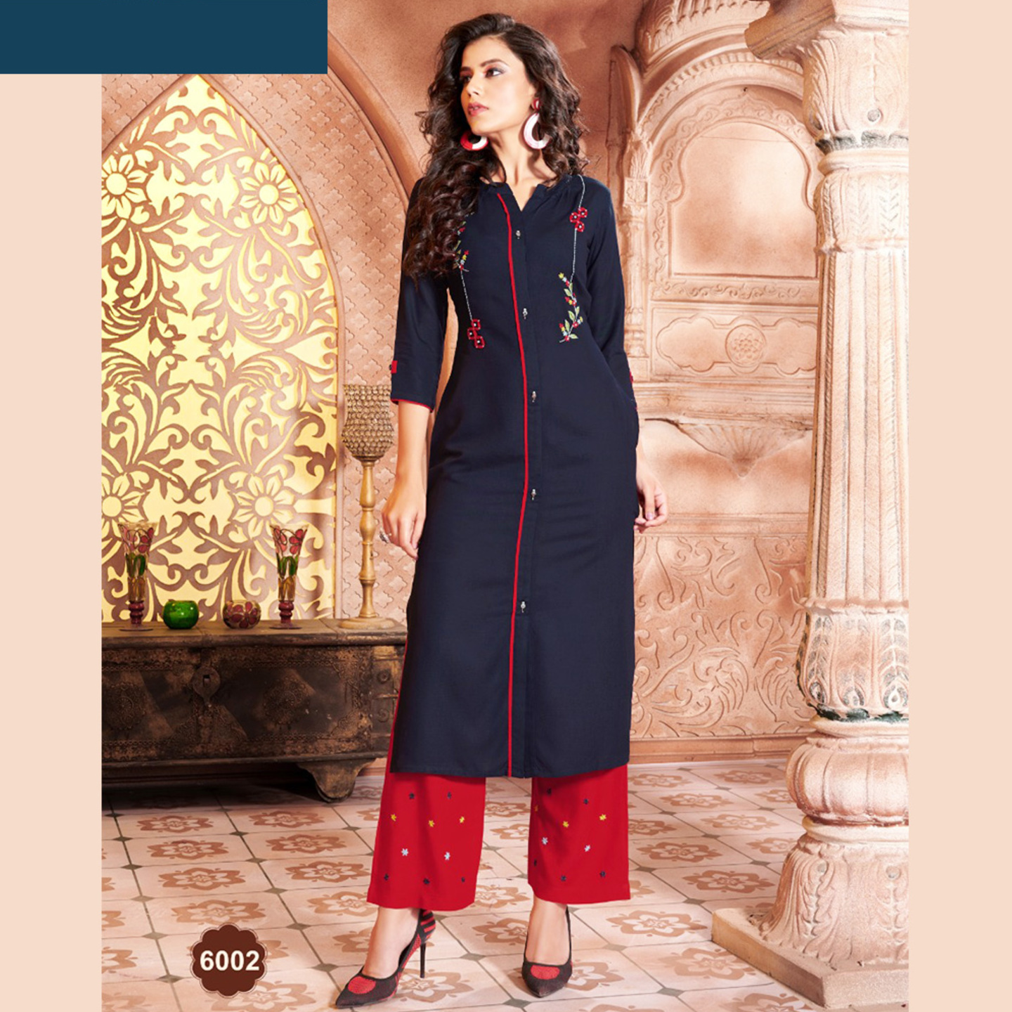 Talk By Fashion Women Dark Navy Blue Embroidered Kurta with Palazzos