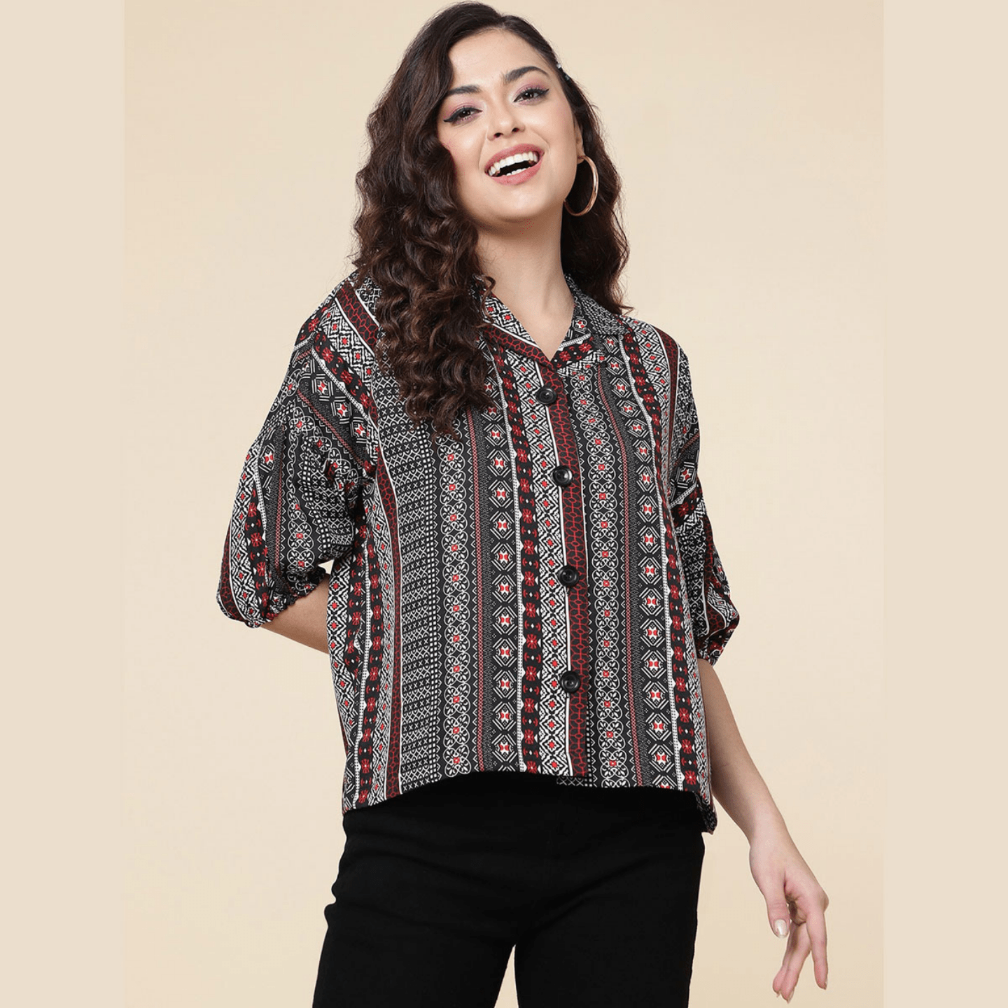 TALK BY Fashion Women Printed Crop Top, Multicolor Black