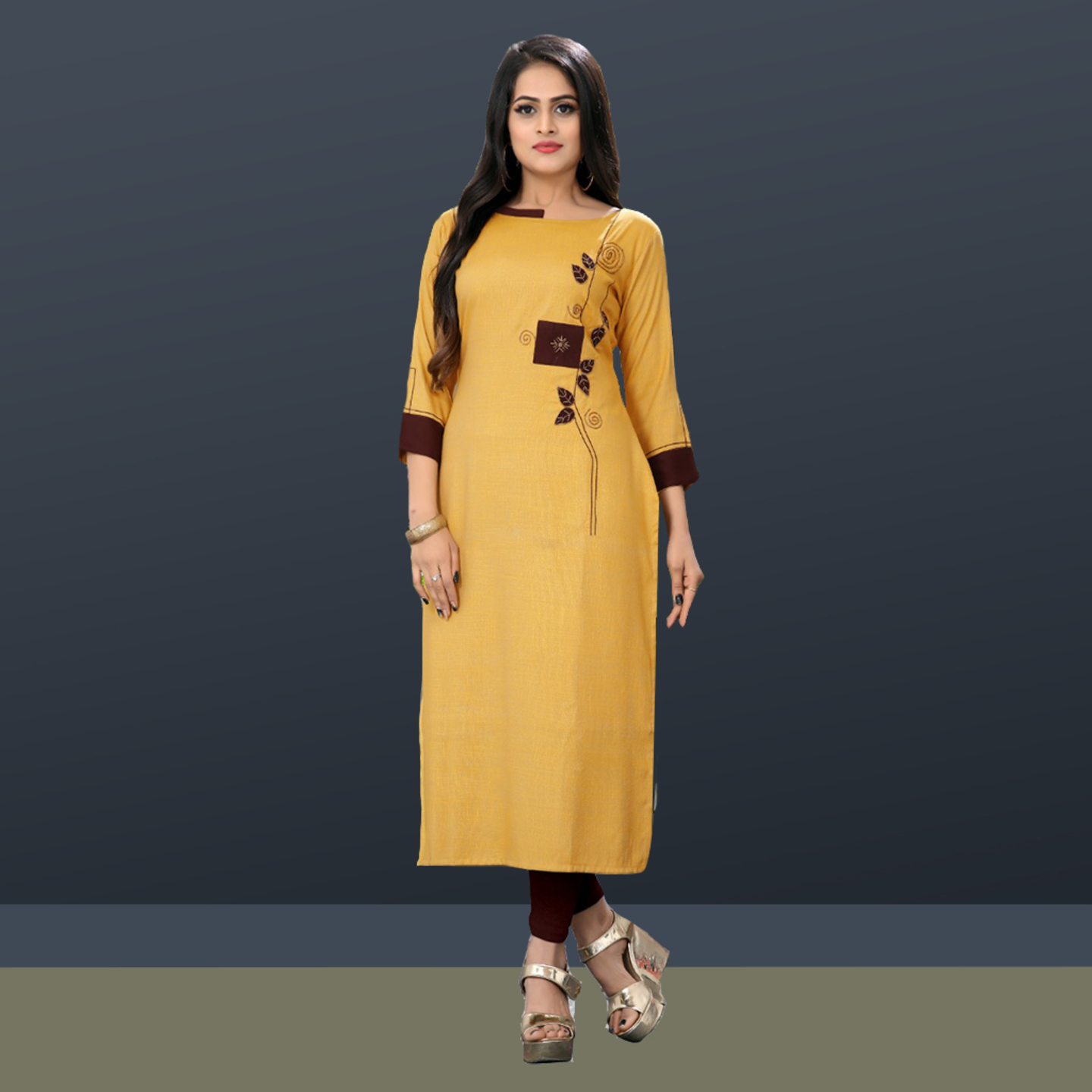 Talk By Fashion Women Heavy Soft Cotton Embroidered Kurti Yellow