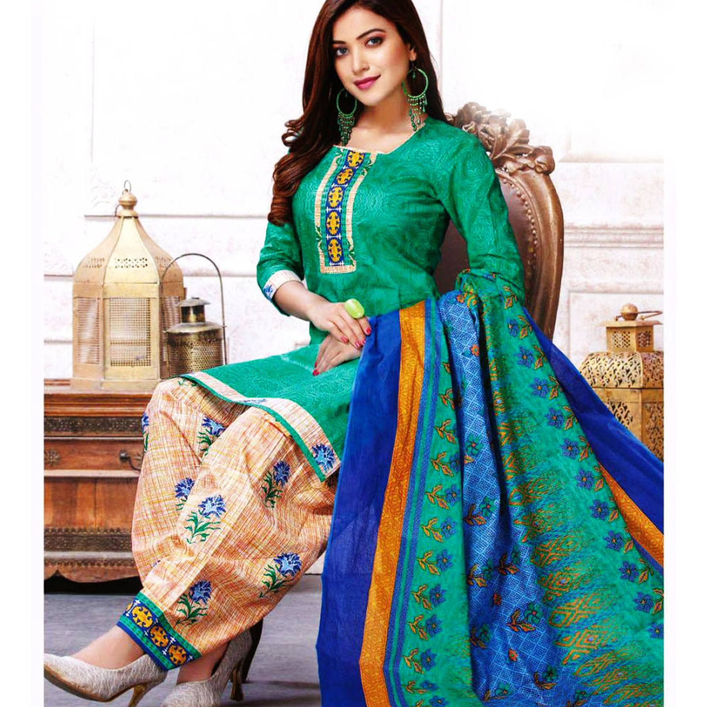 Talk By Fashion Women Soft Cotton Dress Material Green Printed