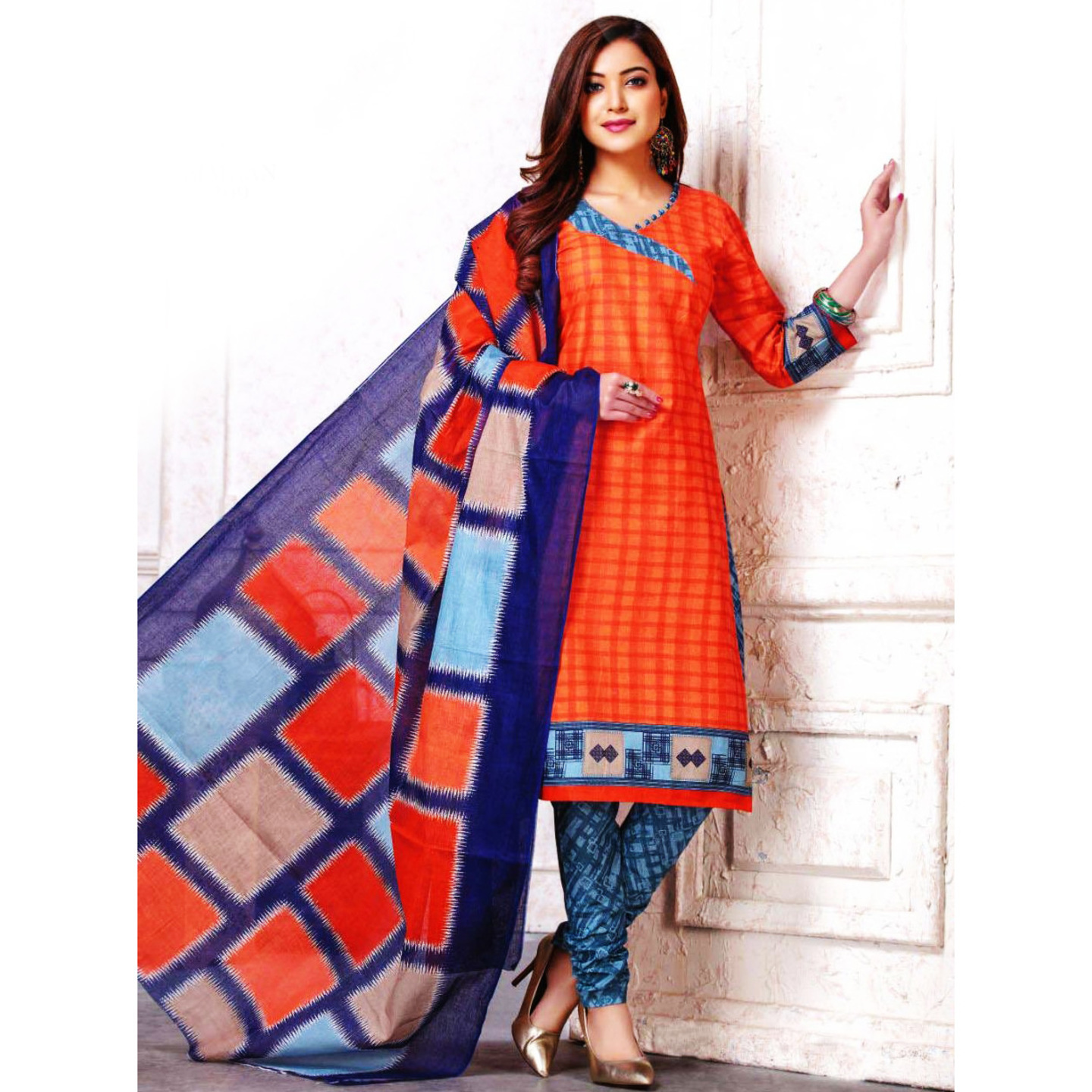 Talk By Fashion Women Cotton Soft Printed Dress Material Orange Color
