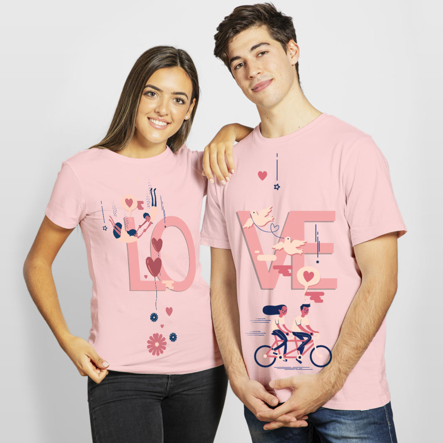 Talk By Fashion LOVE FUN Couple T shirt Pink