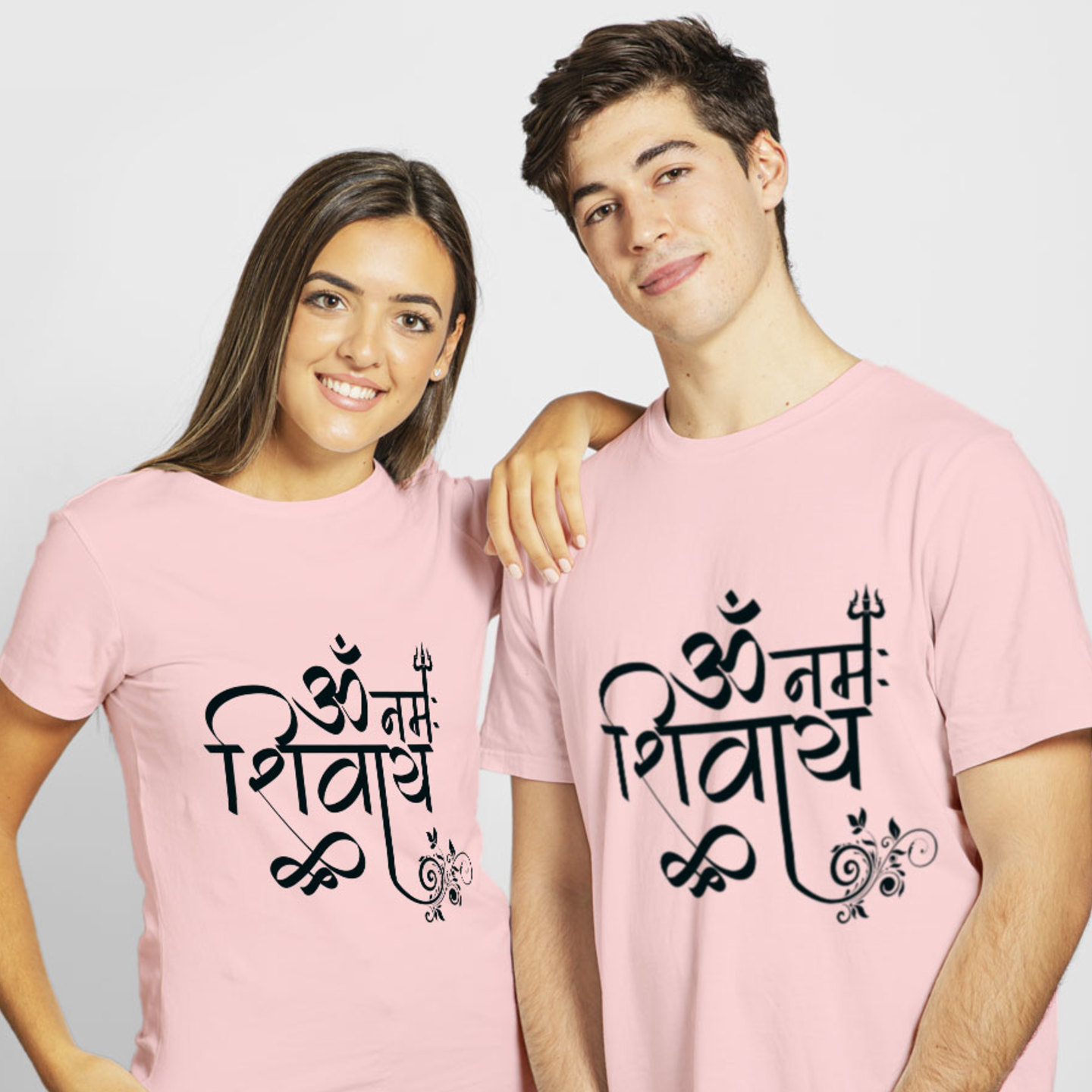 Talk By Fashion Om Namah Shivaye Spiritual Couple T shirt Pink